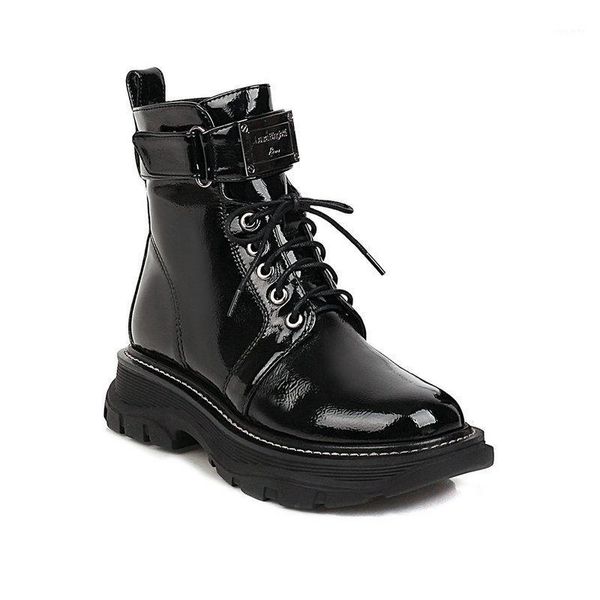 

2020 new square heel ankle boots autumn winter zipper cross-tied women shoes casual round toe ladies shoes size 34-411, Black