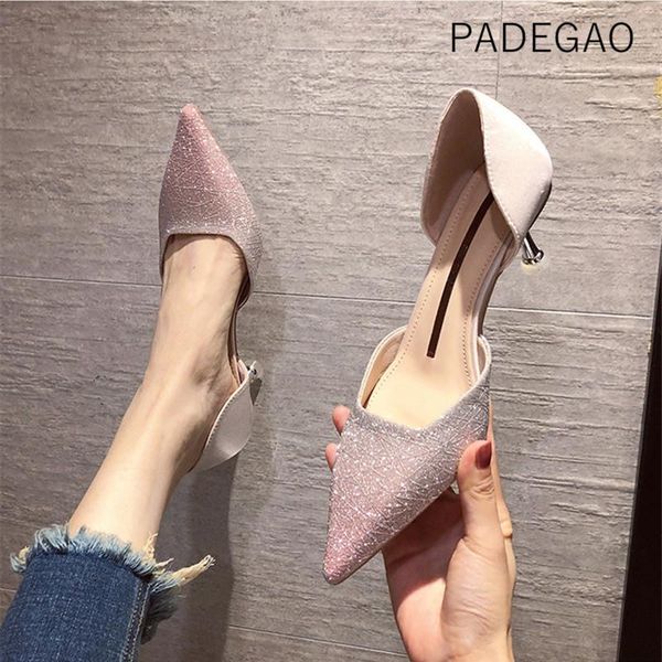 

dress shoes fashion 2021 sequined women pumps sweet slip-on high heels casual basic sandles, Black