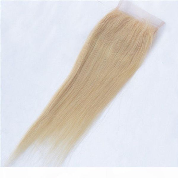 

613 full blonde lace closure transparent lace malaysian straight virgin human hair 4*4 closure with baby hair, Black;brown
