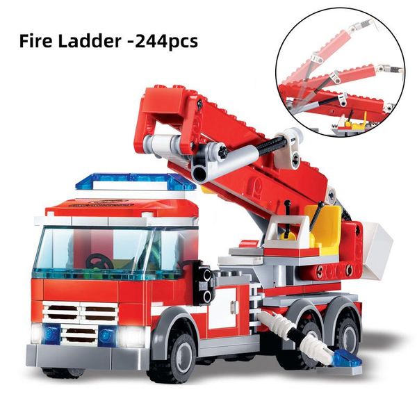 

244pcs fire fighting car buildings block ldder car rescue vehicle police truck city technic fire brick model toys for children sqcnes