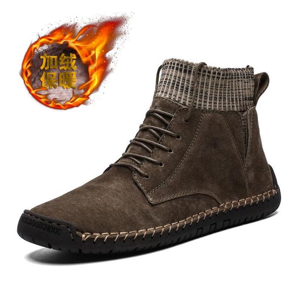

winter warm snow shoes men's boots 2020 lace up autumn casual leather men shoes outdoor boots man large size 48 47 46 man flats, Black