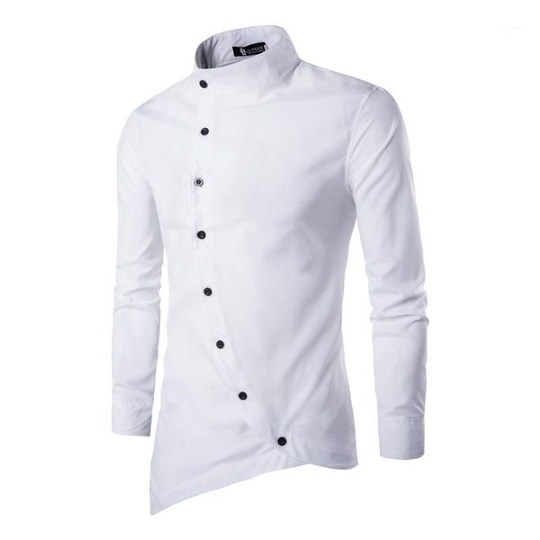 

tangnest mens long sleeve shirts england style solid black blouses autumn 2019 stand collar single breasted size xxl mcl21131, White;black
