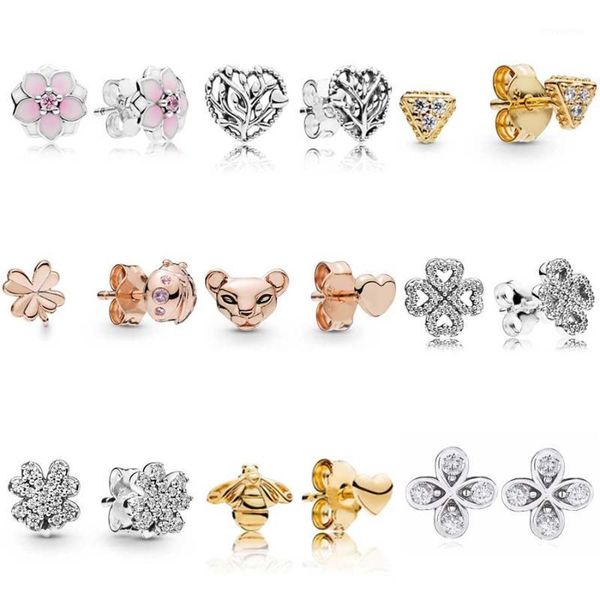 

original openwork flourishing heart enamel magnolia bloom with crystal studs earring for women wedding gift jewelry1, Golden;silver