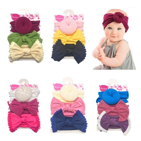 

3pcs knot bow nylon headbands, cable knit nylon head wraps, pompom trim wide turban headband baby girls hair accessories1, Slivery;white