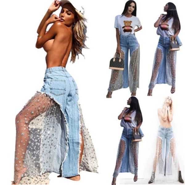 

women's jeans creative special irregular design women destroyed ripped slim denim pant boyfriend lace patchwork trousers skinny jegging, Blue