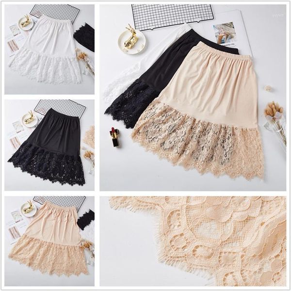 

women skirt extender knee lace slip hollow length a-line half extenders zjm92981, Black