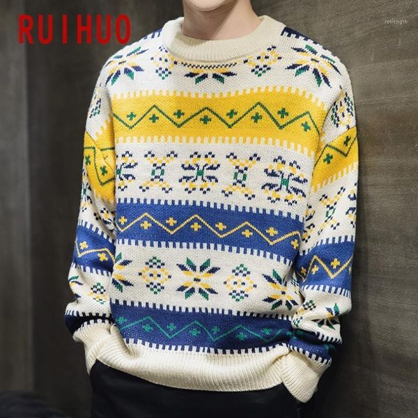 

ruihuo geometric knitted sweater men clothing pull sweaters winter men clothes pullover mens coat 2020 autumn winter new -3xl1, White;black