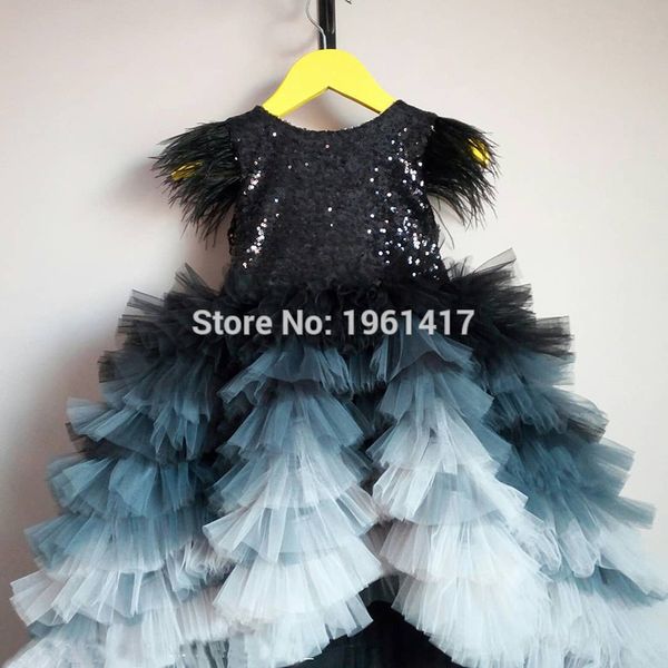

children's sequined dress colorful tiered tulle ball gown baby girl birthday party dress flower girl for wedding, Red;yellow