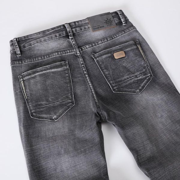 

brand 2020 new jeans men business casual stretch slim jeans grey color classic trousers denim pants jean men1, Blue