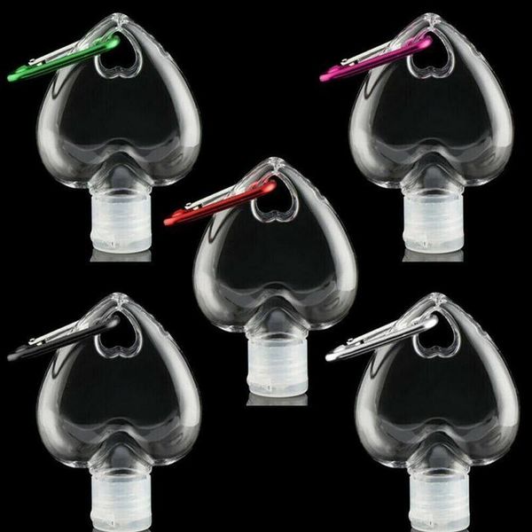 

portable travel heart shape empty refillable bottle with key ring carabiner hook bottle for outdo qylvux