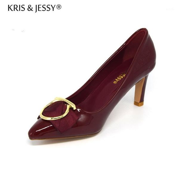 

kris&jessy women high heel shoes basic model pumps lady pointed toe wedding shoes maroon pumps patent leather buckle1, Black