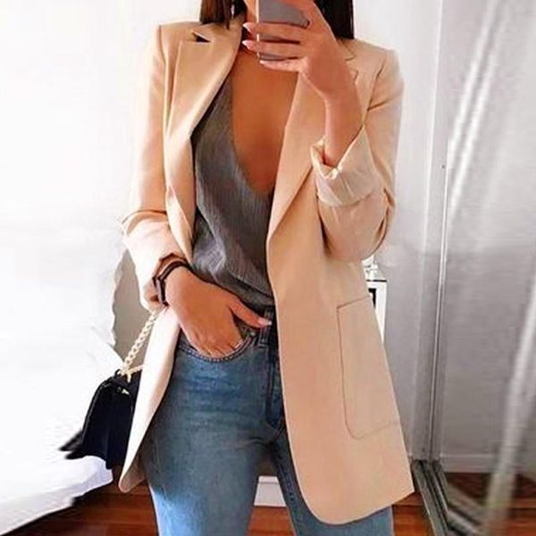 

office ladies blazer notched women's jacket single button formal workout female blazers khaki 2020 spring autumn pockets jackets, White;black