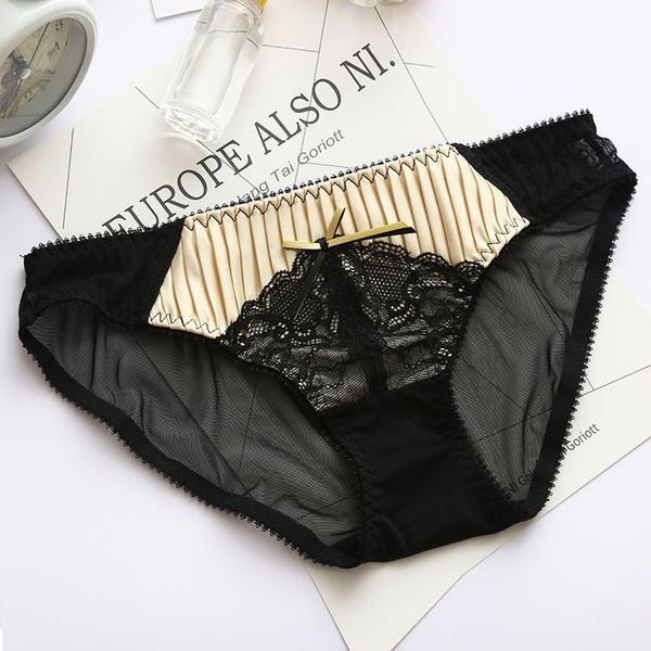 

women's transparent shorts underwear women lace mesh silk satin low waist briefs, Black;pink