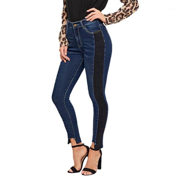 

new slim stretch high waist skinny jeans female scratch worn feet vintage blue pencil pants women jeans plus size s-xl 12.41
