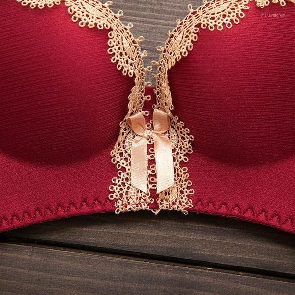 

bras no steel ring and trace for drawing, comfortable gathering, side closing breast bra, lace underwear women1, Red;black