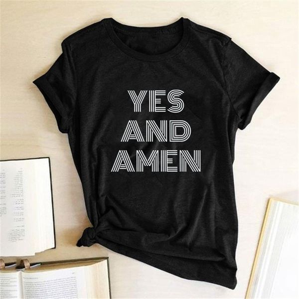 

yes and amen printing t-shirts women summer 2020 woman tshirts cotton graphic tee streetwear loose crew neck harajuku female, White