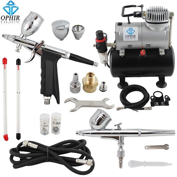 

ophir 2x dual action airbrush kit air tank compressor spray gun paint for cake art tools_ac090+004a+069