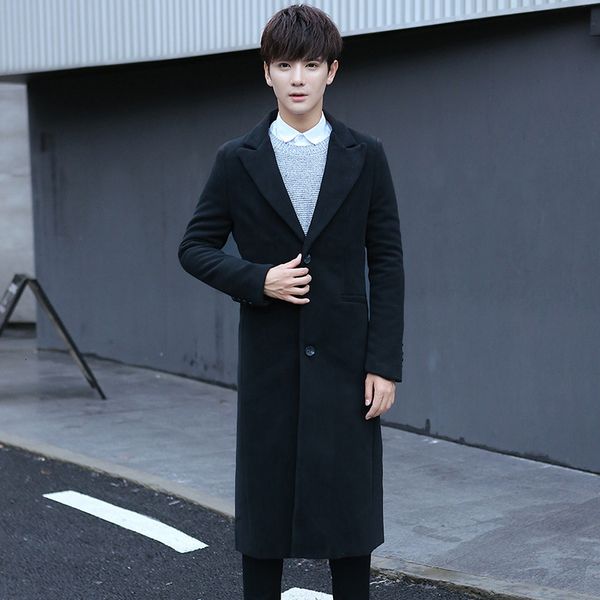 

god style autumn and winter fashion men's long woolen windbreaker korean slim black coat, Tan;black