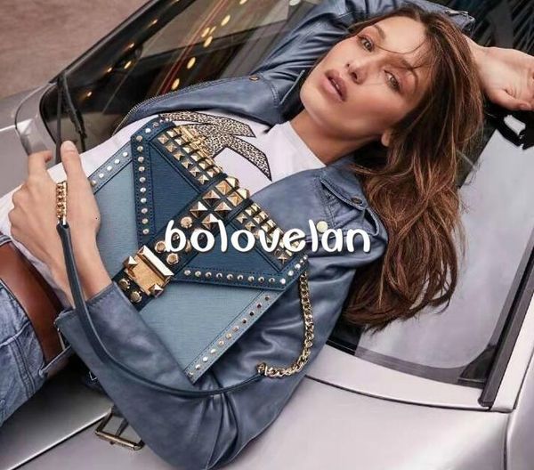 

2020 new retro rivets short studs shoulder diagonal chain leather wild small square bag luxury handbags women bags designer