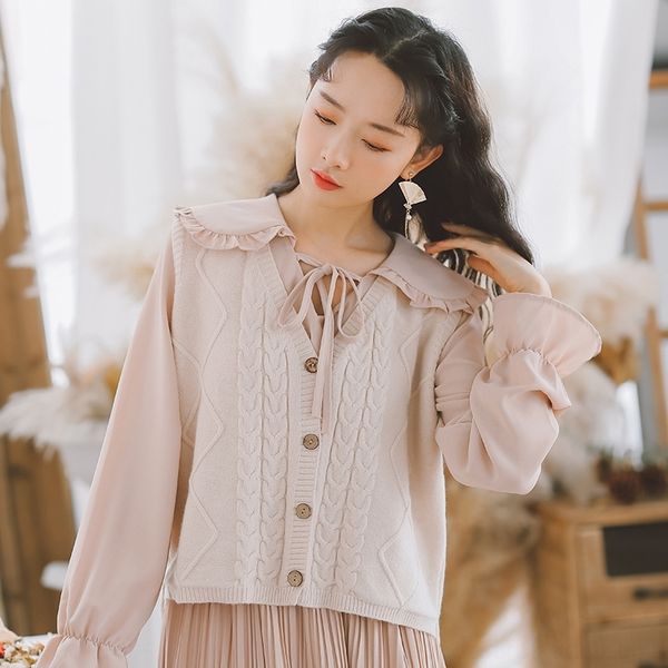 

wrk1i women autumn color new 2020 gir small sweatersweater sweater fresh literature and art pure winter elastic show thin vest knit cardigan, White;black