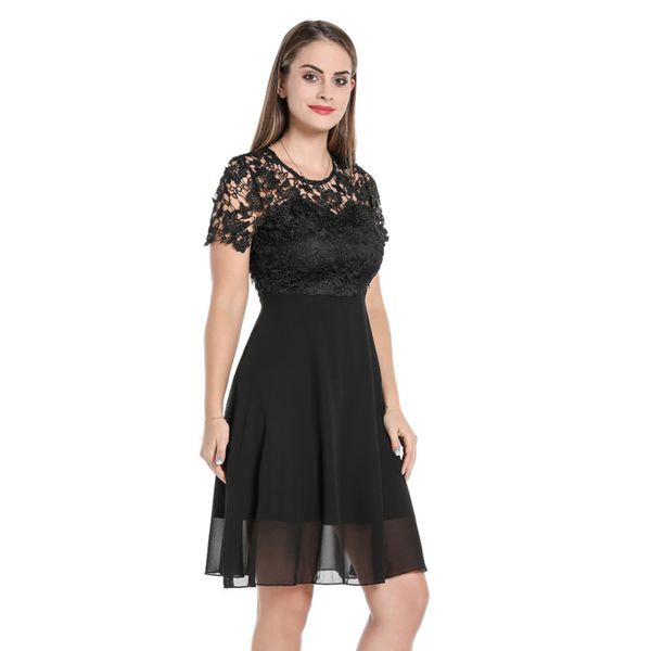 

2020 round neck drs women's perspective lace skirt 2130, Black;gray