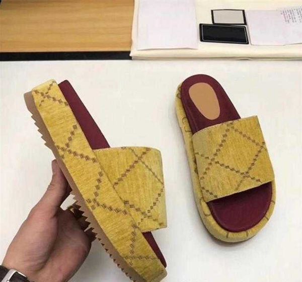 

designer autumn winter new luxury slippers ladies dress outdoor platform sandals canvas real leather slippers black yellow fas