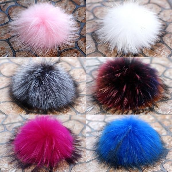 

laurashow 16-17cm real raccoon mink fox fur ball 6 pcs/set colorful fur winter pom poms for shoes bag hat fur cap accessories y201024, Blue;gray