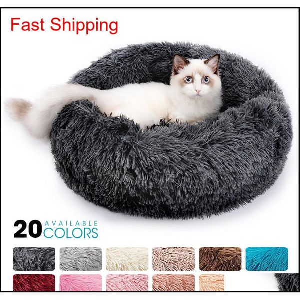 

round plush cat bed house cat mat winter warm sleeping cats nest soft long plush dog basket pet cushion portable pe qylsyt bde_luck