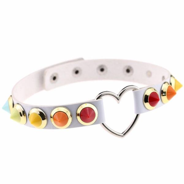 

kmvexo chic punk rock gothic women men leather multicolor spike rivet stud heart collar choker necklace statement qylcsv, White