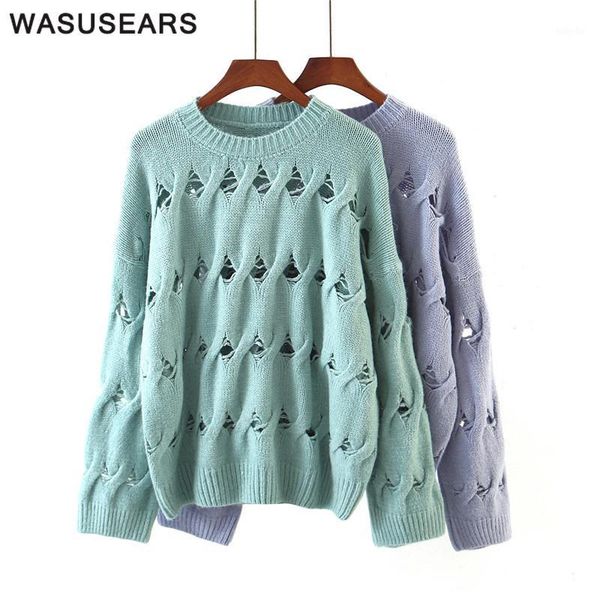 

long sleeve pullover for women solid color knitted sweater casual hollow out sweater female twist streetwear autumn 20201, White;black