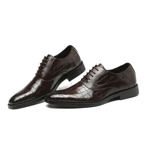 

dress shoes men fashion formal suit oxford pointed toe lace-up crocodile skin classical occasions leather 5 colors 38-481, Black