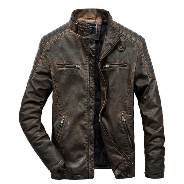 

moruancle fashion men leather motorcycle jackets and coat fleece lined thick thermal faux leather biker jacket outerwear pleated, Black;brown