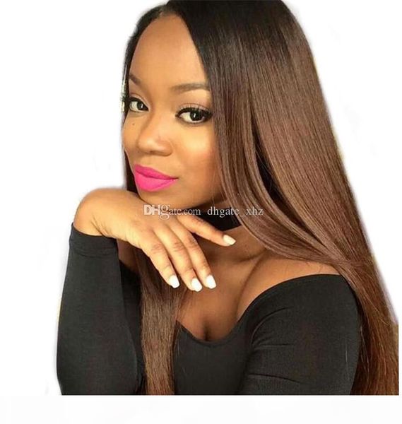 

ombre 1b #30 straight full lace wig pre plucked 130% density lace front wig brazilian virgin human hair wig with dark black roots, Black;brown