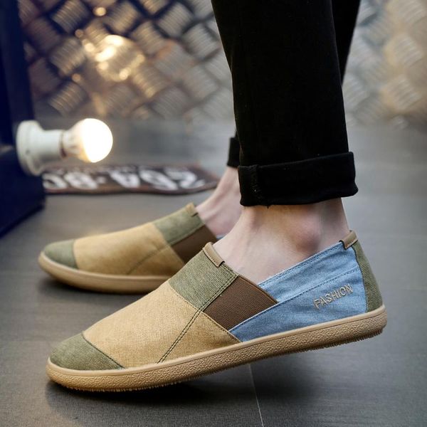 

men causal shoes breathable wide slip on canvas sneakers male linen shoes summer fashion espadrilles men trend new loafers, Black