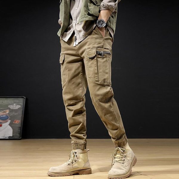 

fashion streetwear men jeans multi pockets casual overalls cargo pants newly designer hip hop joggers wide leg baggy trosuers, Blue