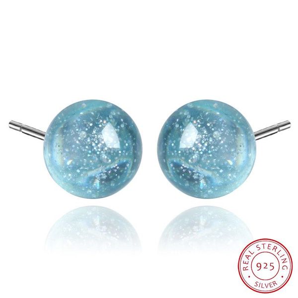 

stud 100% 925 sterling silver earrings 8mm round crystal earring for women pure girl korea fashion jewelry, Golden;silver