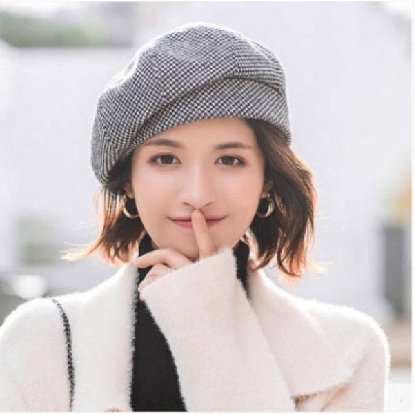 

fashion swallow gird winter beret hat beret femme cap new style flat caps casual streetwear caps, Blue;gray