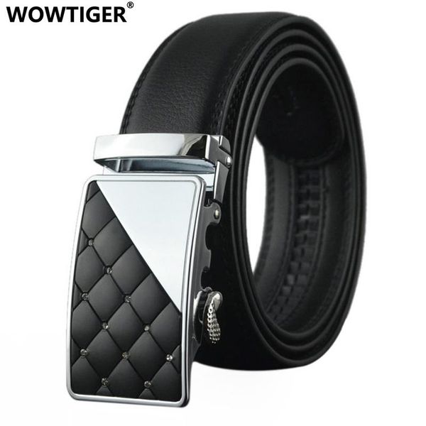

wowtiger fashion automatic buckle leather luxury tactical belts business alloy buckle belts for men, Black;brown