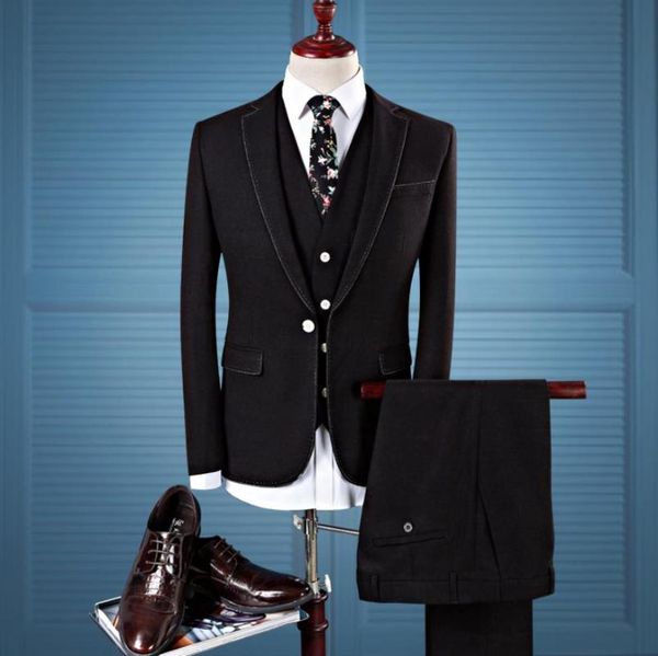 

men's suits & blazers jacket+vest +pants)2021 slim fit men casual business jacket wool wedding suit costume homme mariage tuxedo, White;black