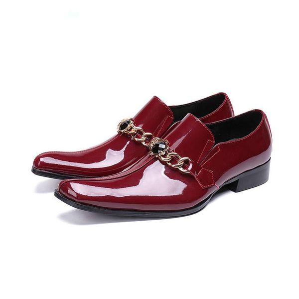 

solid patent leather shoes men square toe crystal formal shoes men fashion metal hoops red black mens dress plus size 47
