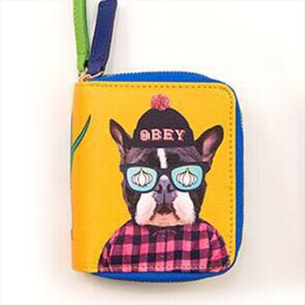 

bulldog white black rabbit teddy pattern printed funny interesting mini wallets double deck women girls short purses young lady, Red;black