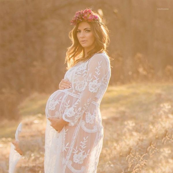 

maternity pgraphy props maternity clothes lace vestidos fashion pregnant clothes lace crochet floral dress1, White