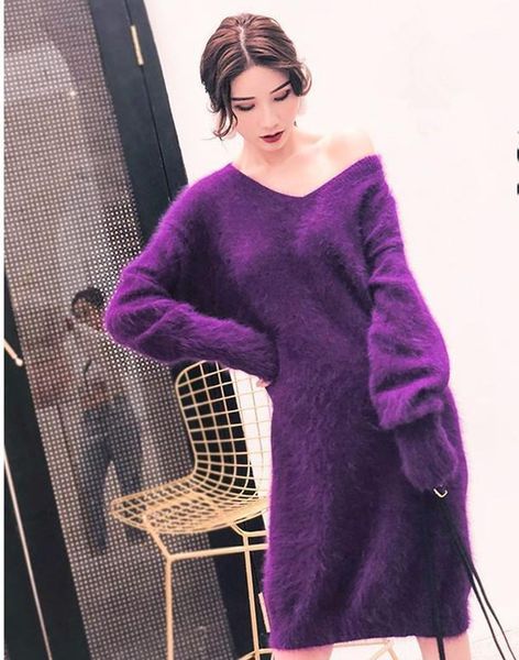 

2021 new fashion winter long dress 100% real mink cashmere dress fluffy big size sweater winter skirt jn9101, White;black