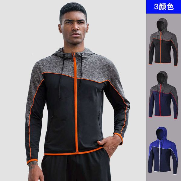 

sportswear men's autumn and winter loose running casual fitness hooded training clothes zipper long sleeve 91605, Gray