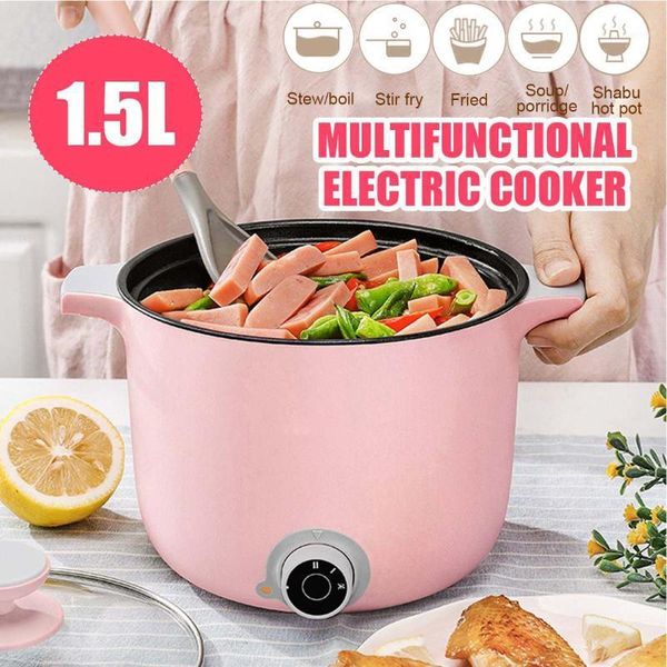 

becornce 1.5l 220v portable multifunction electric cooker pot frying fired stewing pot mini rice cooker visible glass1