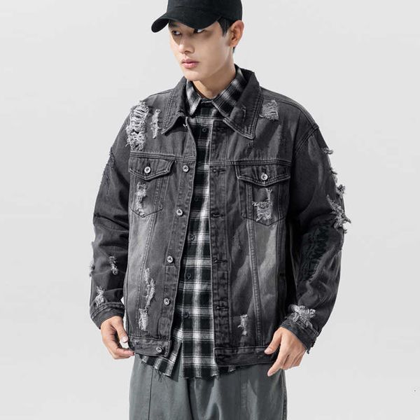 

2021 denim jacket men hole retro motorcycle jeans coat streetwear hip hop bomber jacket for men denim jacket chaqueta hombre, Black;brown