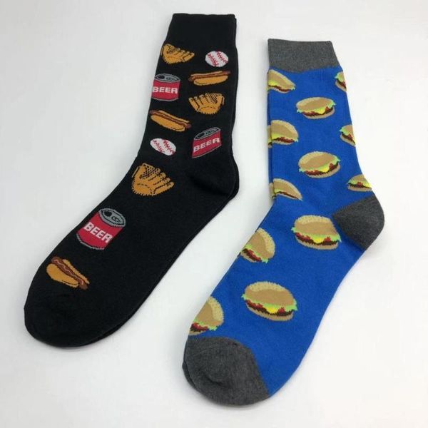 

socks autumn and winter new men's socks creative hamburger cotton fashion medium tube personalized fashionable1, Black