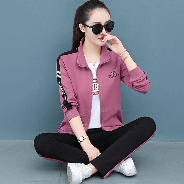 

zj8ys sports and autumn suit 2020 leisure new style long large size three-piece sportcasual three-pieceloose korean sleeve women's casu, Gray