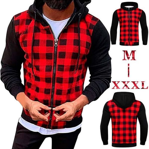 

men's jackets 2021new casual slim plaid bomber jacket men autumn winter long sleeve zipper hooded cardigan windbreakers coat men1, Black;brown