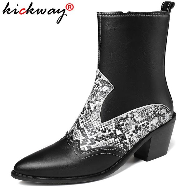 

boots kickway 2021 autumn winter fashion zipper retro woman ankle square heel women shoes plus size 15 46 western cowboy, Black